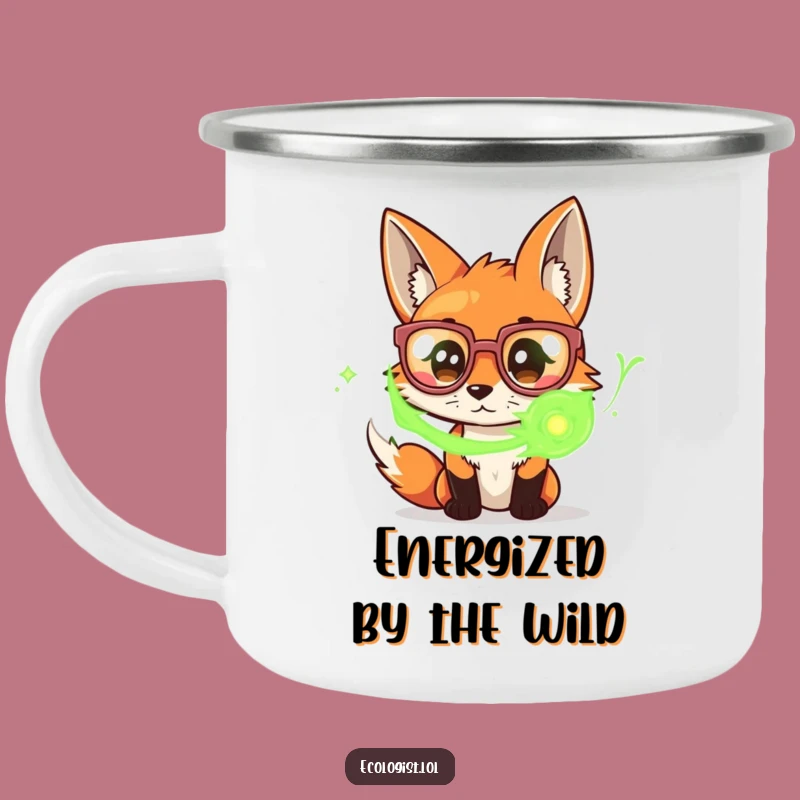 Funny Fox with Glasses Camping Mug: Pondering the Wilderness with Green Energy