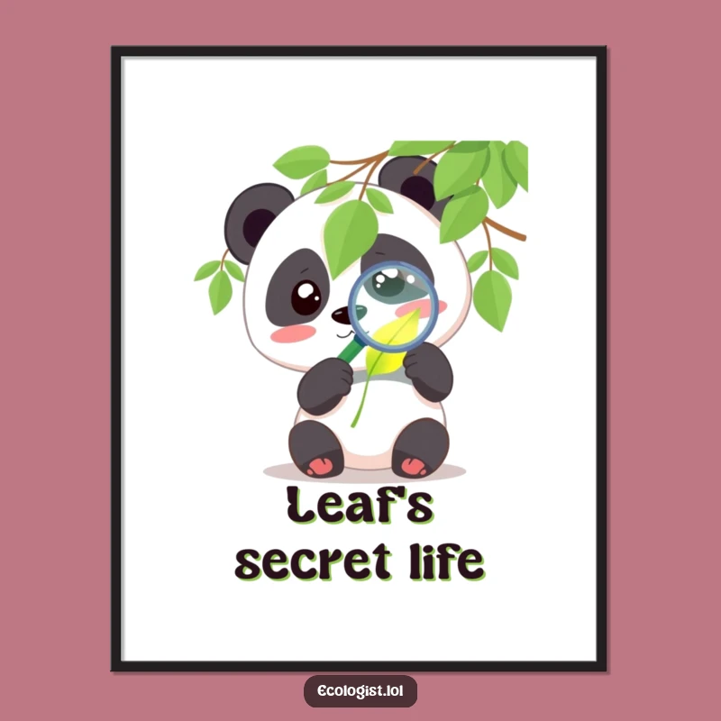 Funny Panda Digital Art - Cute Leaf Print, Curious Decor Gift