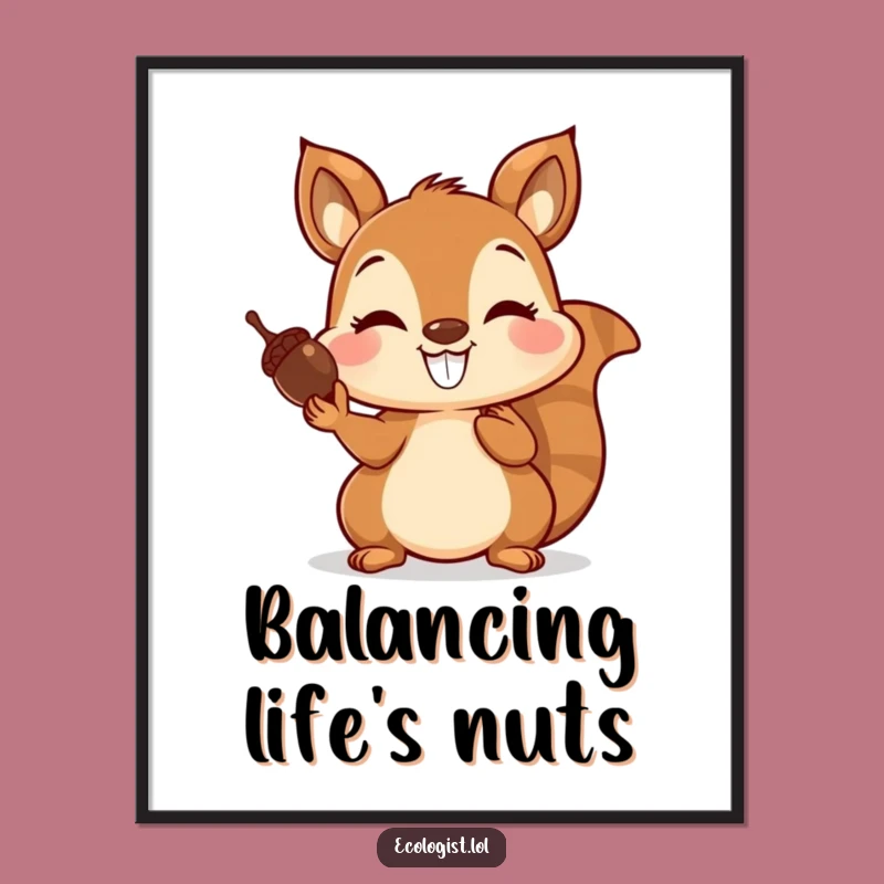 Funny Squirrel Acorn Balancing Poster: Joyful Wall Art for Nature Lovers