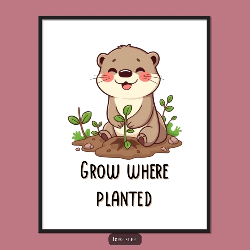Funny Otter Planting Sapling Poster: Cheerful Wall Art for Nature Enthusiasts