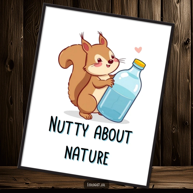 Funny Free Printable Wall Art: Playful squirrel wagging tail, scolding a discarded plastic bottle, a humorous environmental PSA.