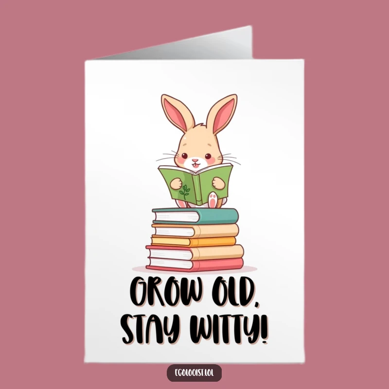Free Printable Funny Birthday Card: Bookish Rabbit, Hilarious Botanical Downloadable Greeting